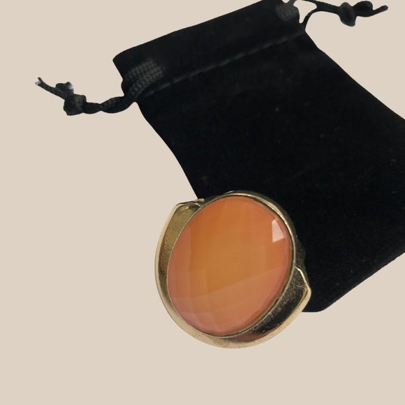 Statement Ring Tangerine Acrylic Oval Stone Ornate Gold Tone Ring - Picture 2 of 8